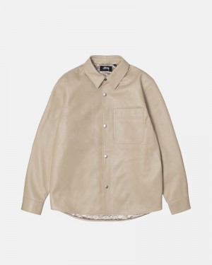 Camisas Stussy LEATHER OVERSHIRT Unisex Beige | PQJY-21673