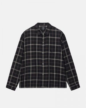 Camisas Stussy SHADOW PLAID RAYON Unisex Negros | MOFH-13694