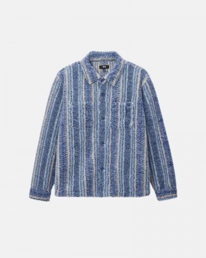 Camisas Stussy STRIPED SHERPA Unisex Azules | ATDP-89731