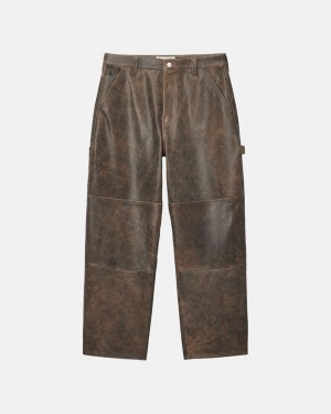 Pantalones Stussy WORK PANT DISTRESSED LEATHER Unisex Marrom | WQVF-92438