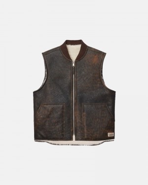 Ropa De Abrigo Stussy REVERSIBLE SHEARLING WORKGEAR VEST Unisex Marrom | AIHC-94802