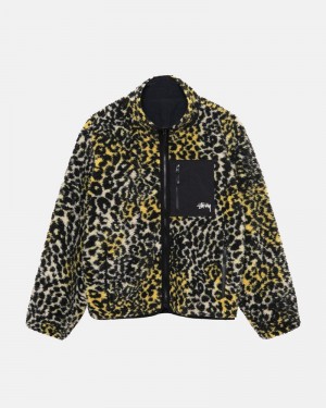 Ropa De Abrigo Stussy SHERPA REVERSIBLE JACKET Unisex Amarillos Leopardo | XSUJ-64830