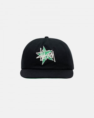 Sombreros Stussy MID-DEPTH BASIC STAR STRAPBACK Unisex Negros | PACQ-32790