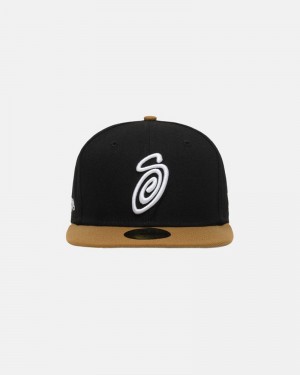 Sombreros Stussy NEW ERA 59FIFTY CURLY S Unisex Negros Dorados | VNWF-70418