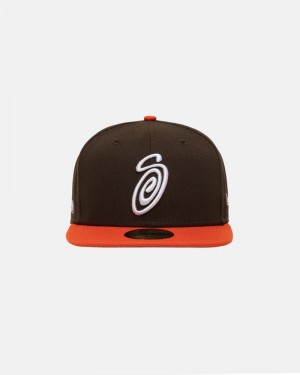 Sombreros Stussy NEW ERA 59FIFTY CURLY S Unisex Marrom Naranjas | BLDQ-64173