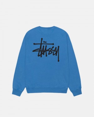 Sudadera Stussy BASIC CREW PIGMENT DYED Unisex Azules | ZPSG-86925