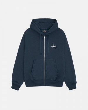 Sudadera Stussy BASIC ZIP HOODIE Unisex Azul Marino | WSIV-67201