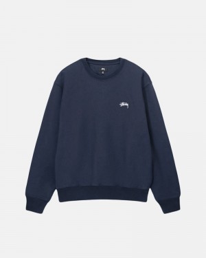 Sudadera Stussy STOCK LOGO CREW Unisex Azul Marino | MBHQ-03824