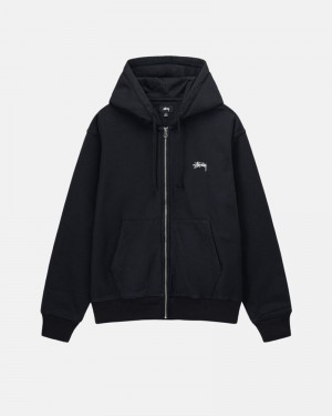 Sudadera Stussy STOCK LOGO ZIP HOODIE Unisex Negros | EJFT-10872