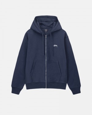 Sudadera Stussy STOCK LOGO ZIP HOODIE Unisex Azul Marino | MYNK-41862