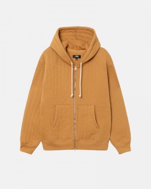 Sudadera Stussy VERTICAL QUILTED ZIP HOODIE Unisex Marrom | CWAG-21439