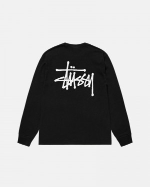 Tops Stussy BASIC LS PIGMENT DYED Unisex Negros | PNRJ-72051