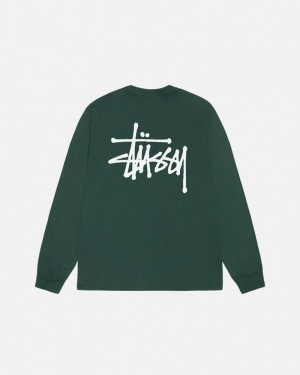 Tops Stussy BASIC LS PIGMENT DYED Unisex Verdes | XFMH-61034