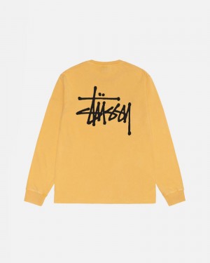 Tops Stussy BASIC LS PIGMENT DYED Unisex Naranjas | WQCO-62430