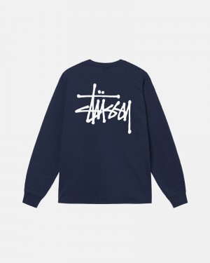 Tops Stussy BASIC LS Unisex Azul Marino | VUQB-34765