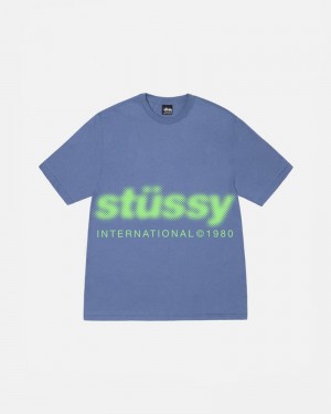 Tops Stussy BLUR Unisex Azules | HXWQ-87160