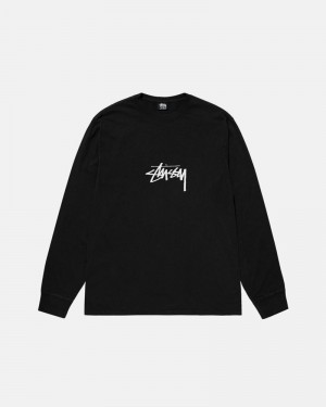 Tops Stussy SMALL STOCK LS PIGMENT DYED Unisex Negros | JVYF-69703