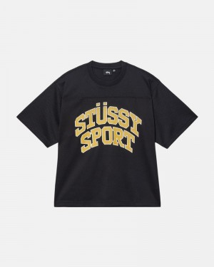 Tops Stussy SPORT MESH FOOTBALL JERSEY Unisex Negros | MNRU-20156