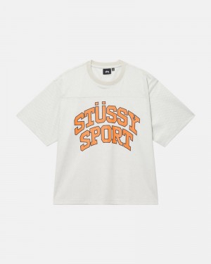 Tops Stussy SPORT MESH FOOTBALL JERSEY Unisex Beige | PVYA-10628