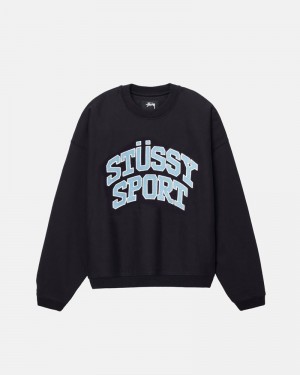 Tops Stussy SPORT RELAXED OVERSIZED CREW Unisex Negros | RDQE-14328