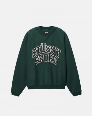 Tops Stussy SPORT RELAXED OVERSIZED CREW Unisex Verdes Oscuro | BTPO-53907