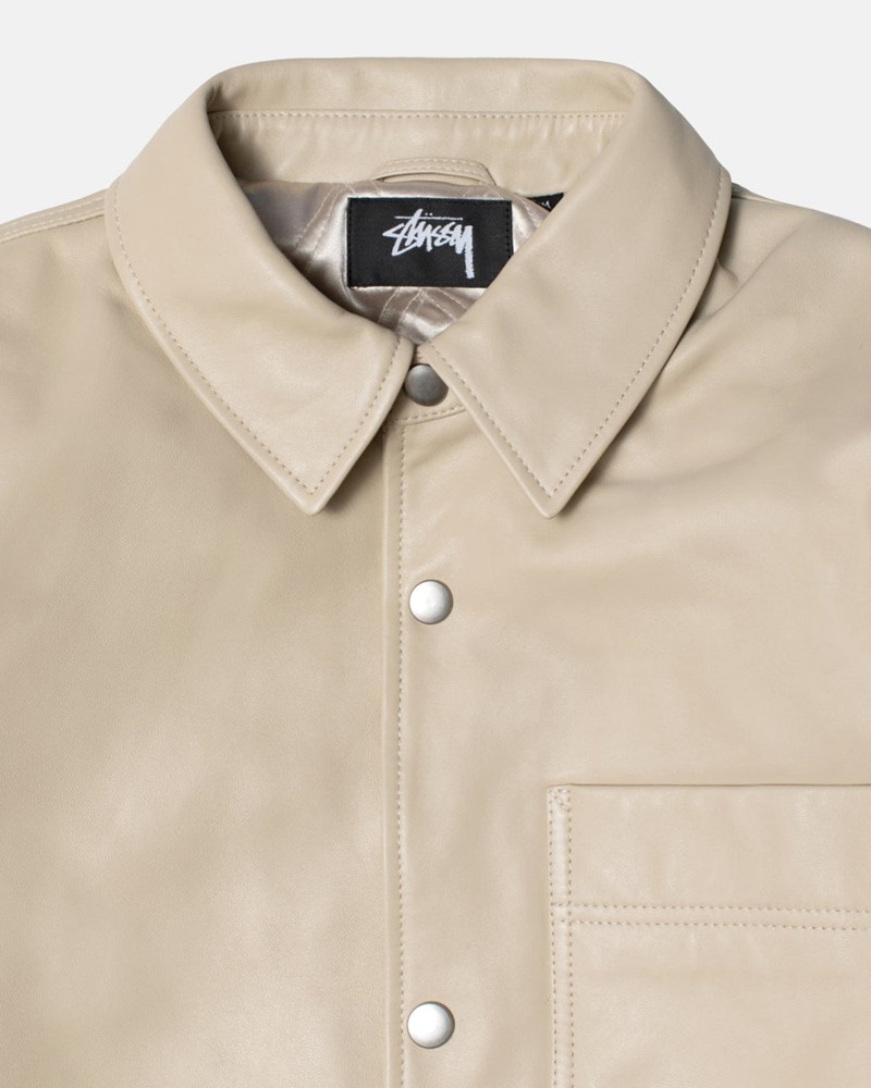 Camisas Stussy LEATHER OVERSHIRT Unisex Beige | PQJY-21673