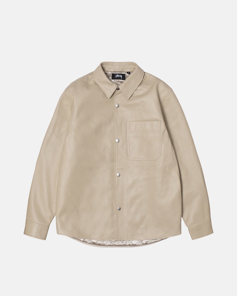 Camisas Stussy LEATHER OVERSHIRT Unisex Beige | PQJY-21673