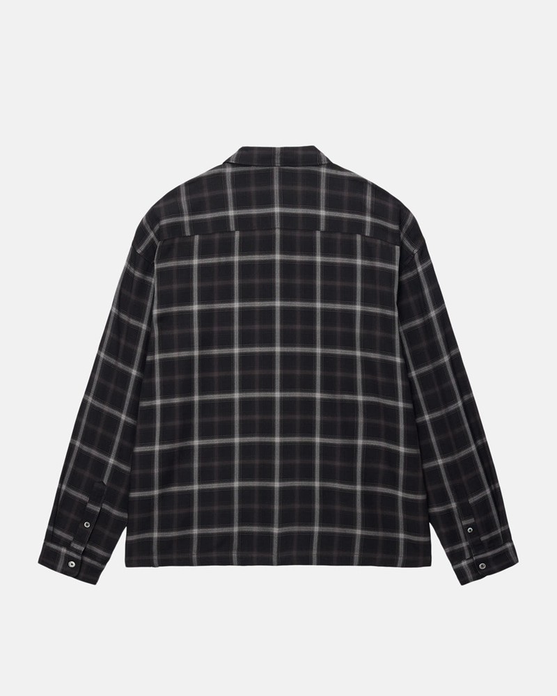 Camisas Stussy SHADOW PLAID RAYON Unisex Negros | MOFH-13694