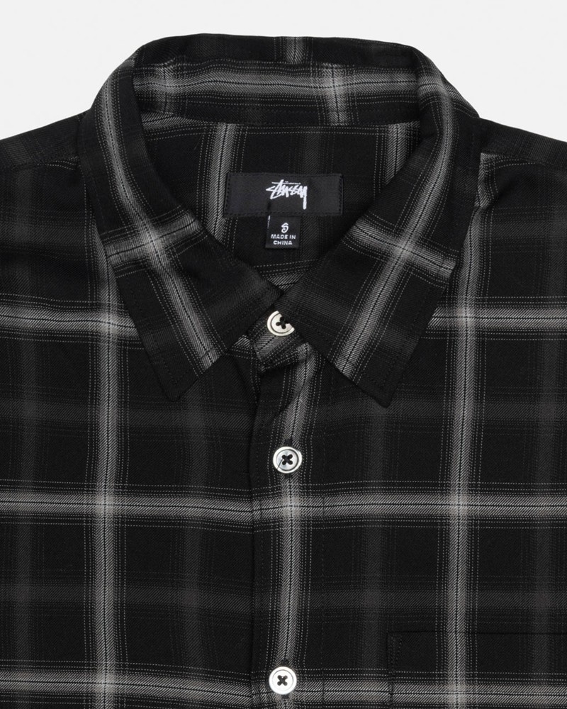 Camisas Stussy SHADOW PLAID RAYON Unisex Negros | MOFH-13694