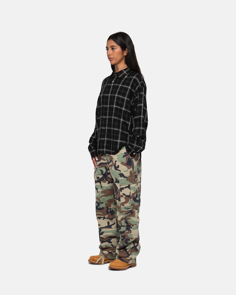 Camisas Stussy SHADOW PLAID RAYON Unisex Negros | MOFH-13694