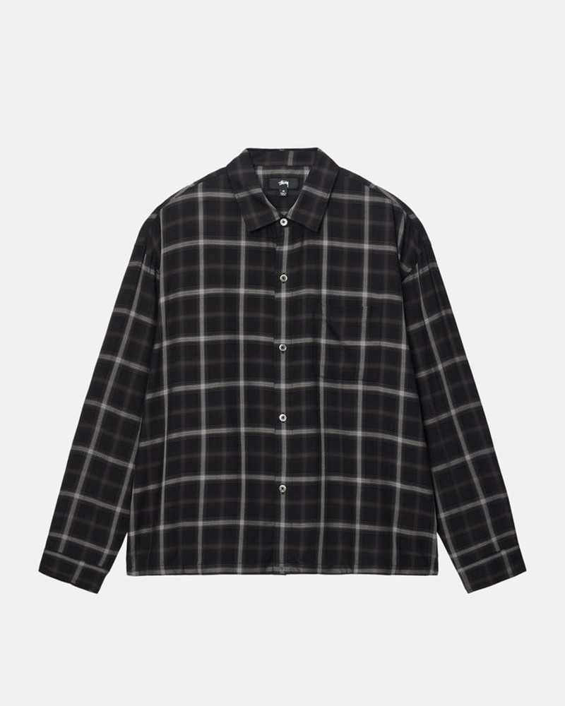 Camisas Stussy SHADOW PLAID RAYON Unisex Negros | MOFH-13694