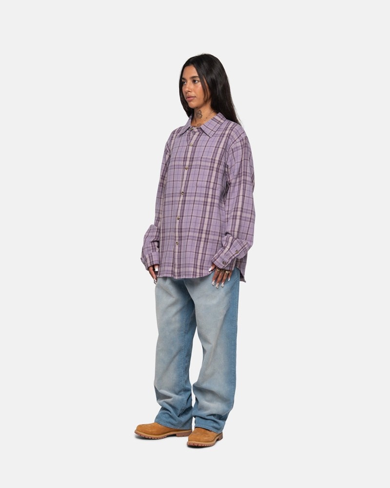 Camisas Stussy STONES PLAID Unisex Lavanda | QSAO-96180