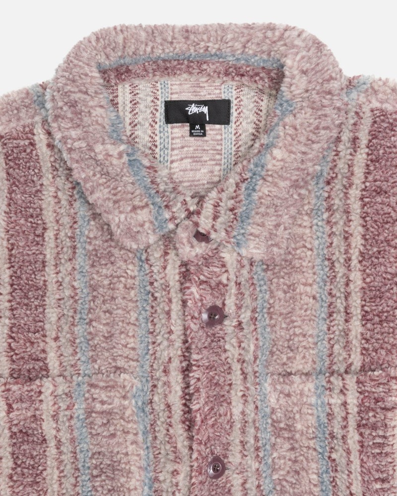 Camisas Stussy STRIPED SHERPA Unisex Rosas | KQLO-05764