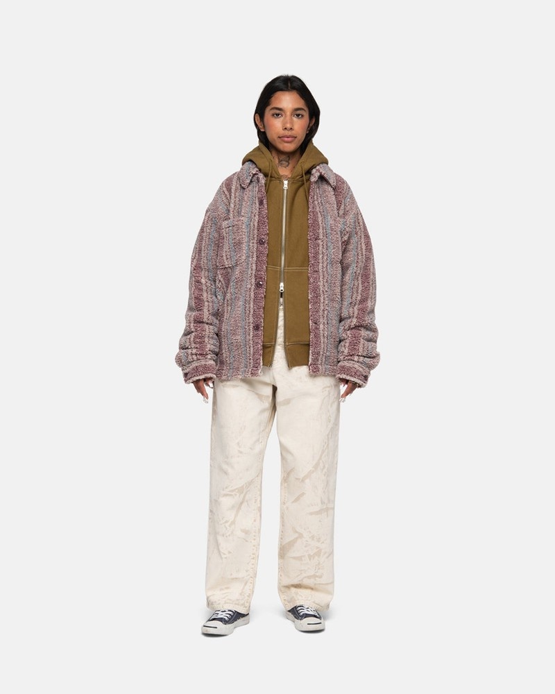 Camisas Stussy STRIPED SHERPA Unisex Rosas | KQLO-05764