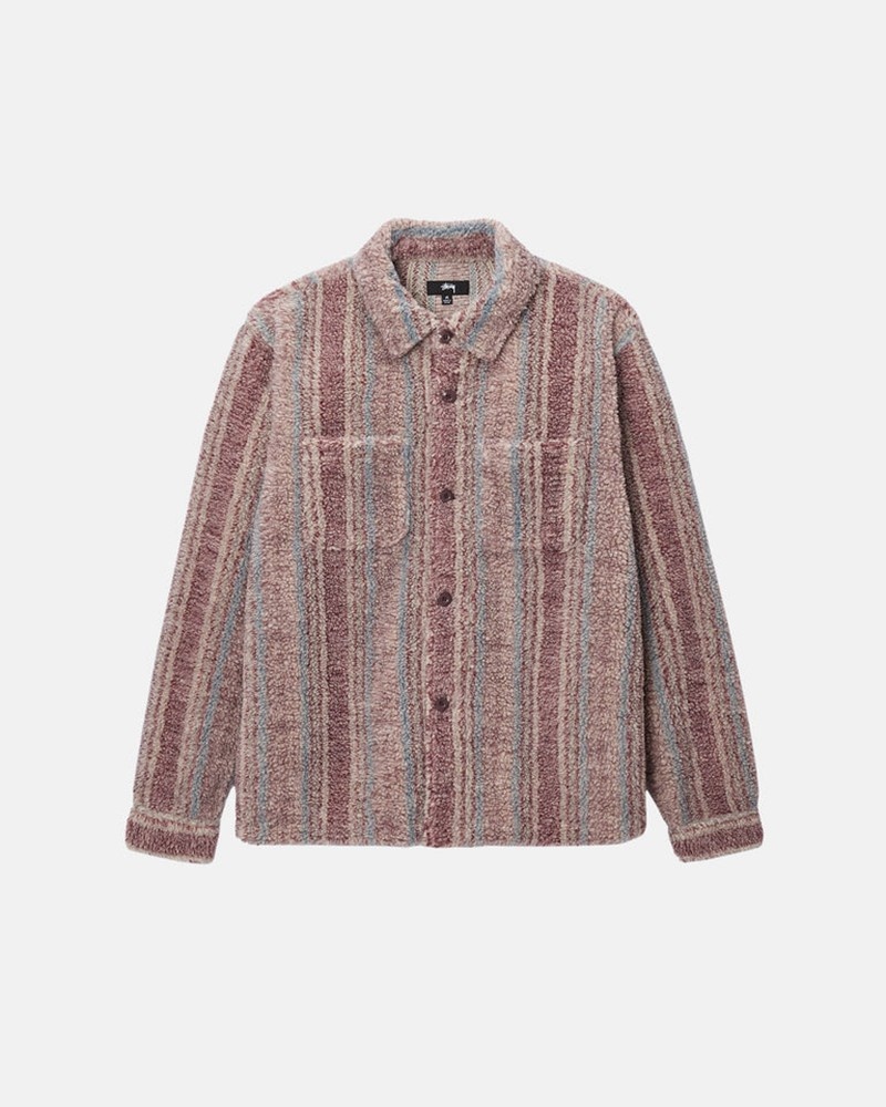 Camisas Stussy STRIPED SHERPA Unisex Rosas | KQLO-05764