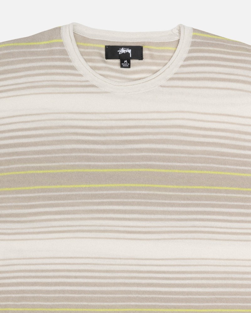 Knitted Stussy HORIZONTAL STRIPE Unisex Beige | JOHS-89062