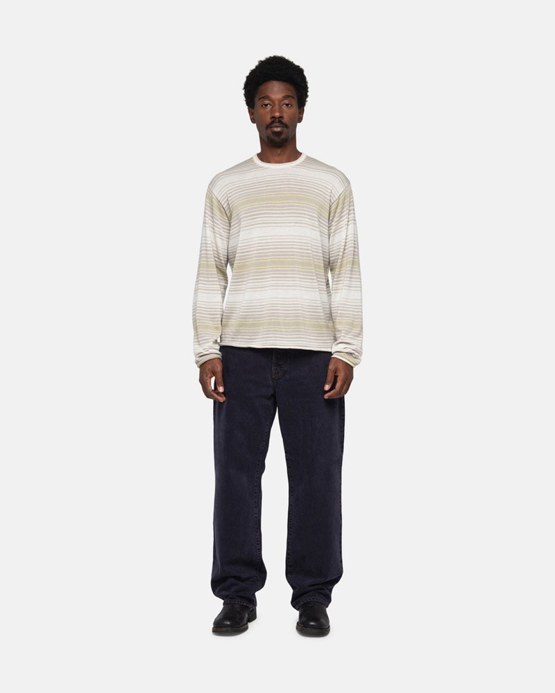 Knitted Stussy HORIZONTAL STRIPE Unisex Beige | JOHS-89062