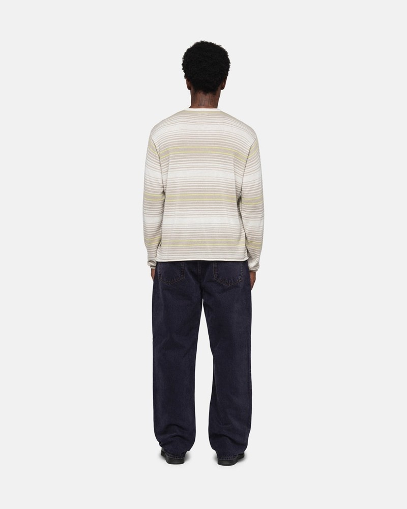 Knitted Stussy HORIZONTAL STRIPE Unisex Beige | JOHS-89062