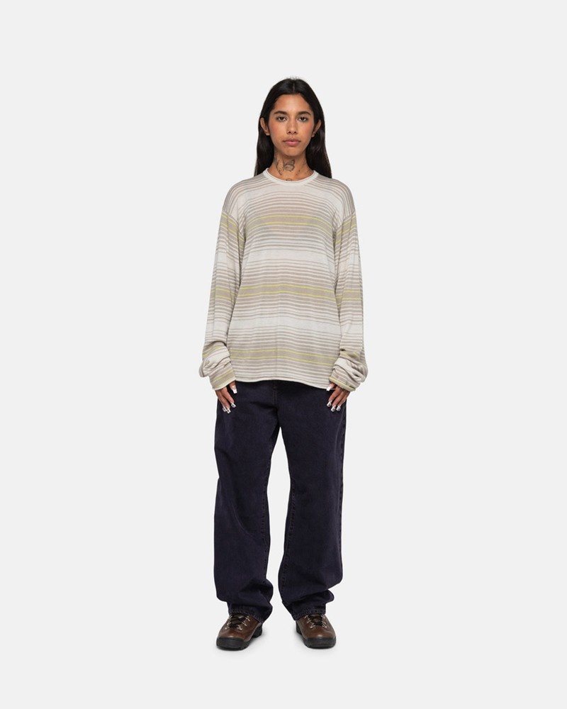 Knitted Stussy HORIZONTAL STRIPE Unisex Beige | JOHS-89062