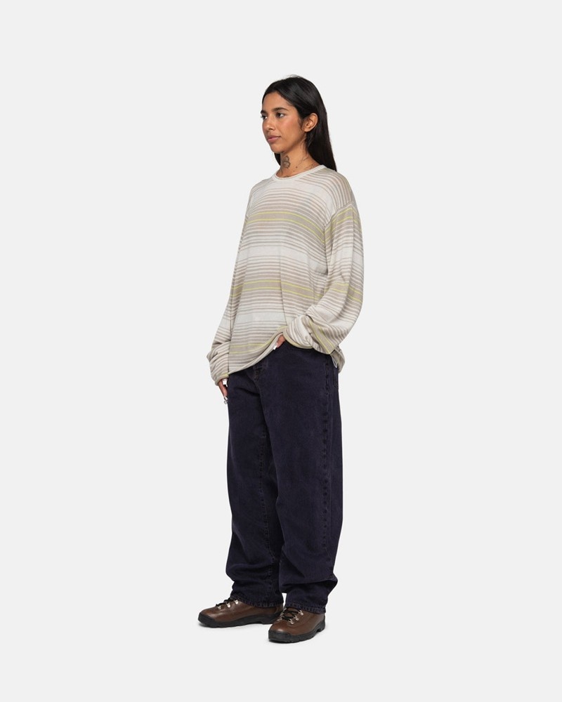 Knitted Stussy HORIZONTAL STRIPE Unisex Beige | JOHS-89062