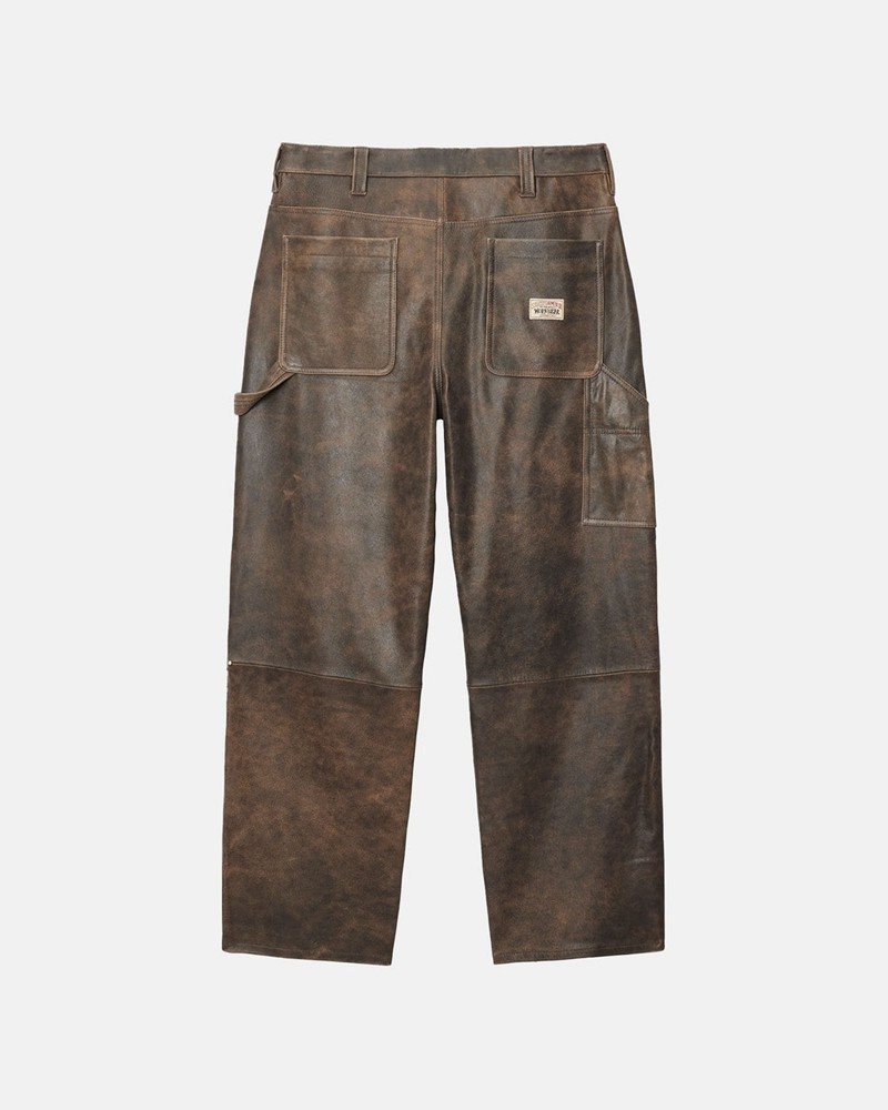 Pantalones Stussy WORK PANT DISTRESSED LEATHER Unisex Marrom | WQVF-92438