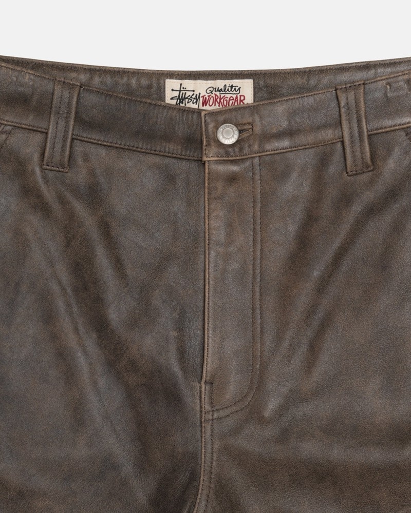 Pantalones Stussy WORK PANT DISTRESSED LEATHER Unisex Marrom | WQVF-92438