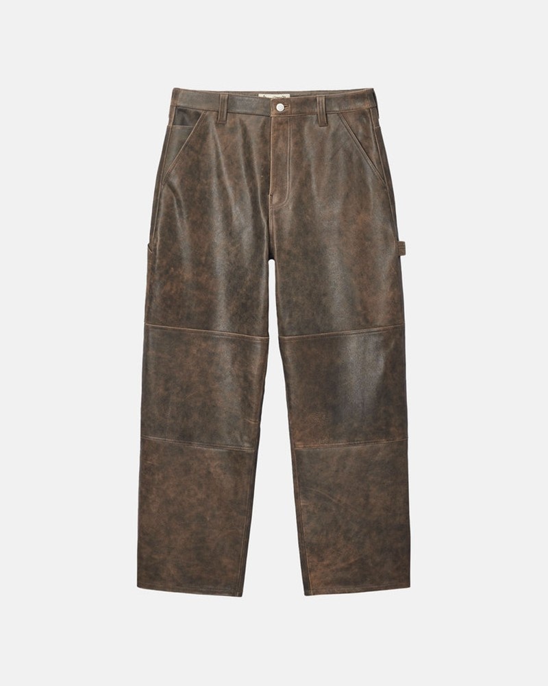 Pantalones Stussy WORK PANT DISTRESSED LEATHER Unisex Marrom | WQVF-92438