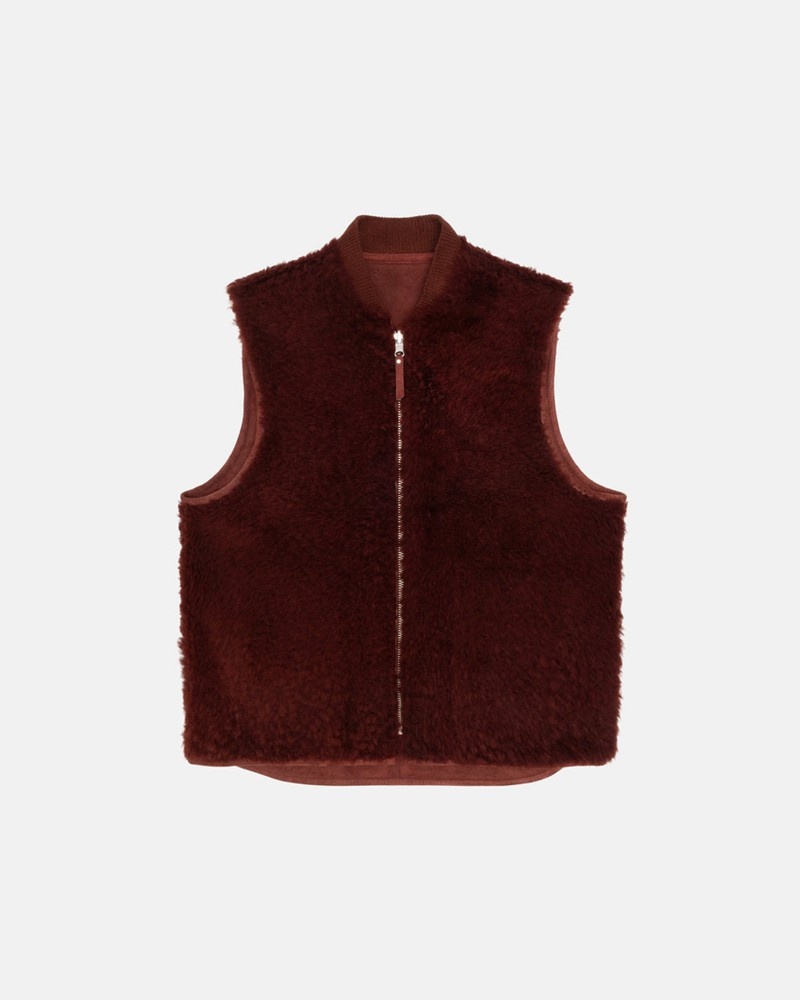 Ropa De Abrigo Stussy REVERSIBLE SHEARLING WORKGEAR VEST Unisex Vino | WJBX-50379