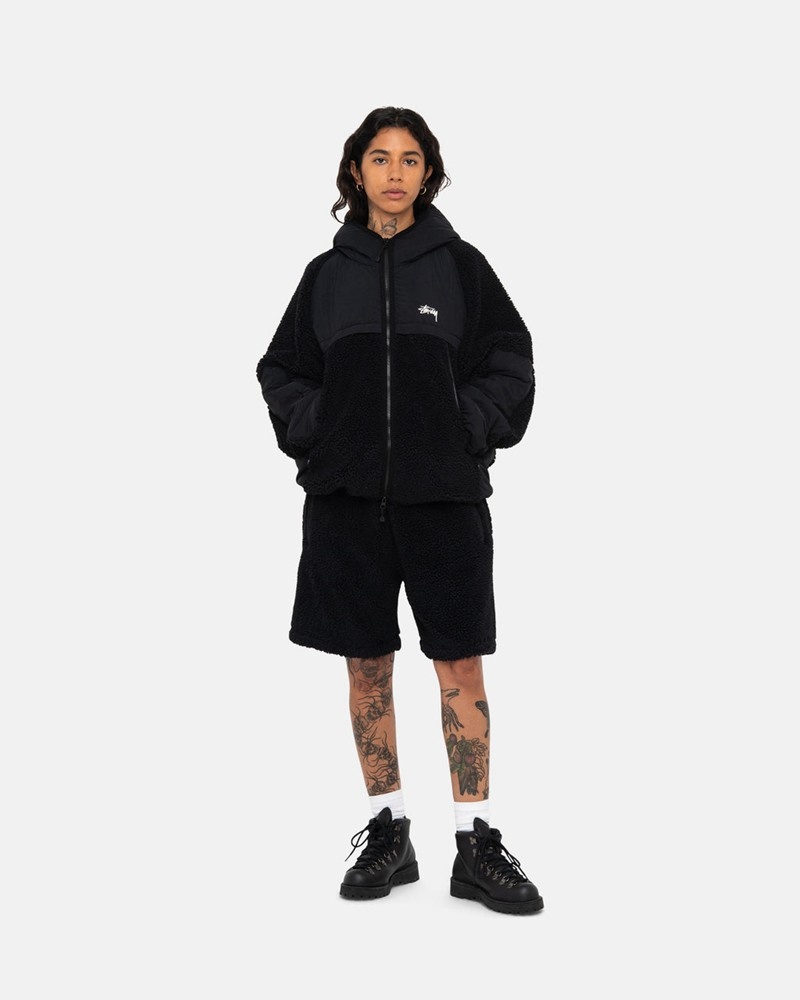 Ropa De Abrigo Stussy SHERPA PANELED HOODED JACKET Unisex Negros | MKUY-21507