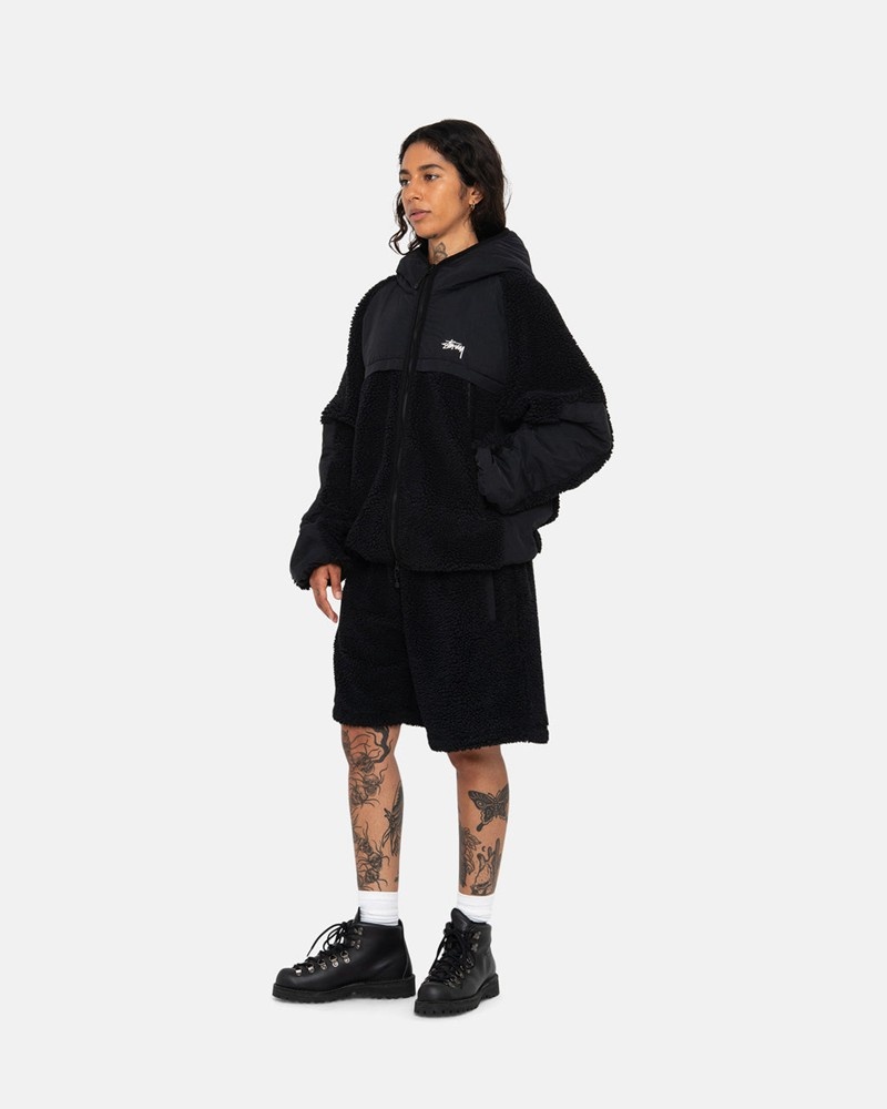 Ropa De Abrigo Stussy SHERPA PANELED HOODED JACKET Unisex Negros | MKUY-21507