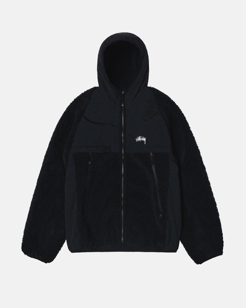 Ropa De Abrigo Stussy SHERPA PANELED HOODED JACKET Unisex Negros | MKUY-21507