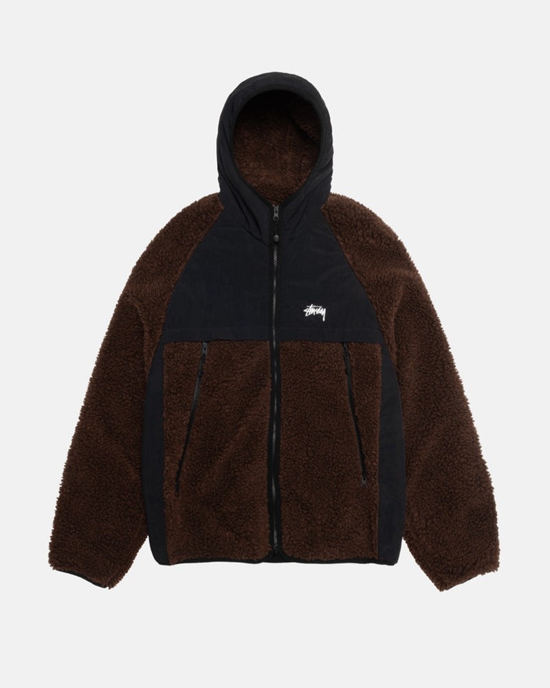 Ropa De Abrigo Stussy SHERPA PANELED HOODED JACKET Unisex Marrom | COEX-51372