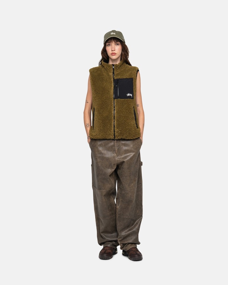 Ropa De Abrigo Stussy SHERPA REVERSIBLE VEST Unisex Verde Oliva | EZBQ-74293