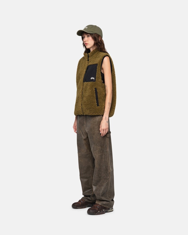 Ropa De Abrigo Stussy SHERPA REVERSIBLE VEST Unisex Verde Oliva | EZBQ-74293